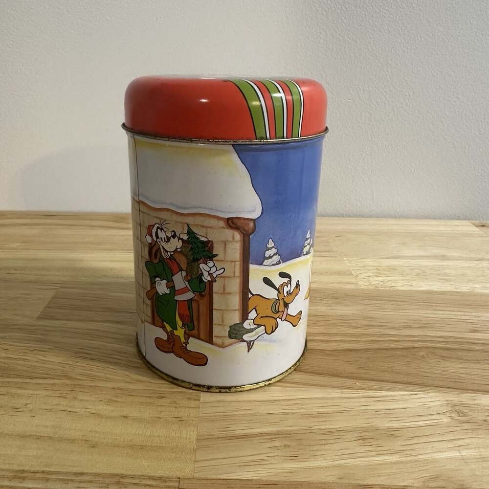 Vintage Mickey and Minnie Mouse Collectible Disney Christmas Canister with Lid - Picture 3 of 9